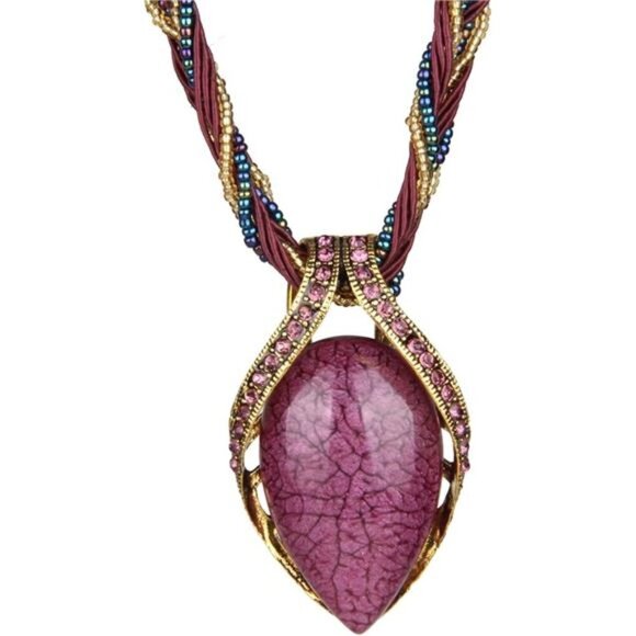 Vintage Fuchsia Bohemian Statement Necklace for Women Teardrop Weddings Events - Picture 1 of 6